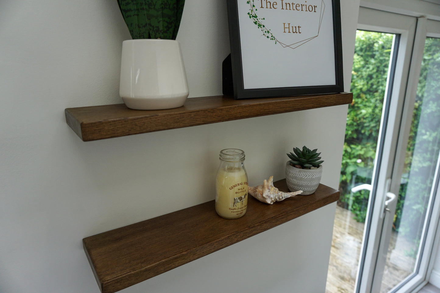 Oak Floating Shelf - 80cm x 15cm Deep x Slim 2.2cm Thick - For masonry walls