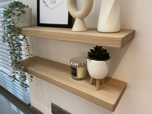 Oak Floating Shelf - 12cm Deep x 3.2cm Thick For masonry walls