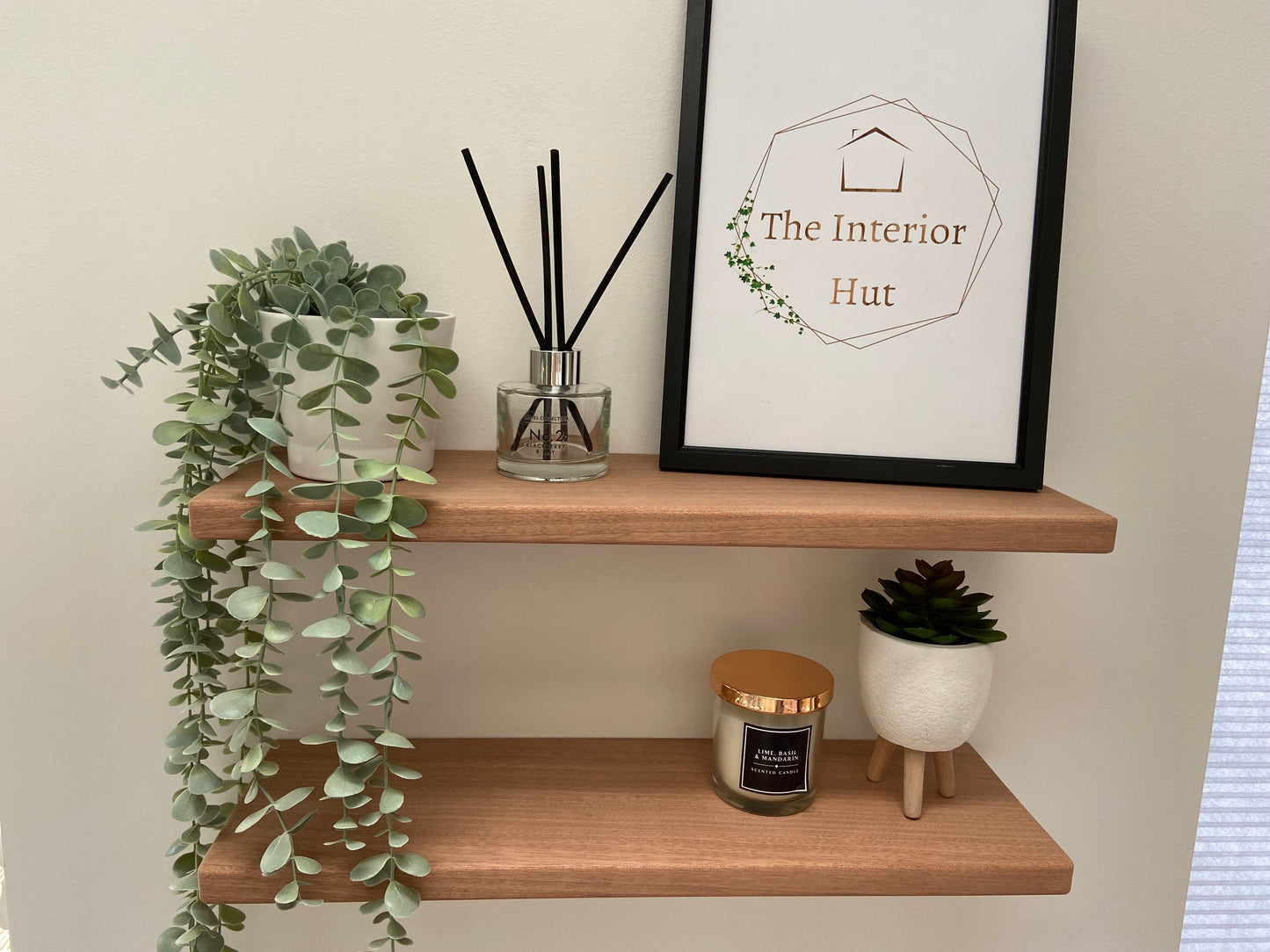 Slim Sapele Floating Shelf - Smooth Finish 20cm Deep x 2cm Thick