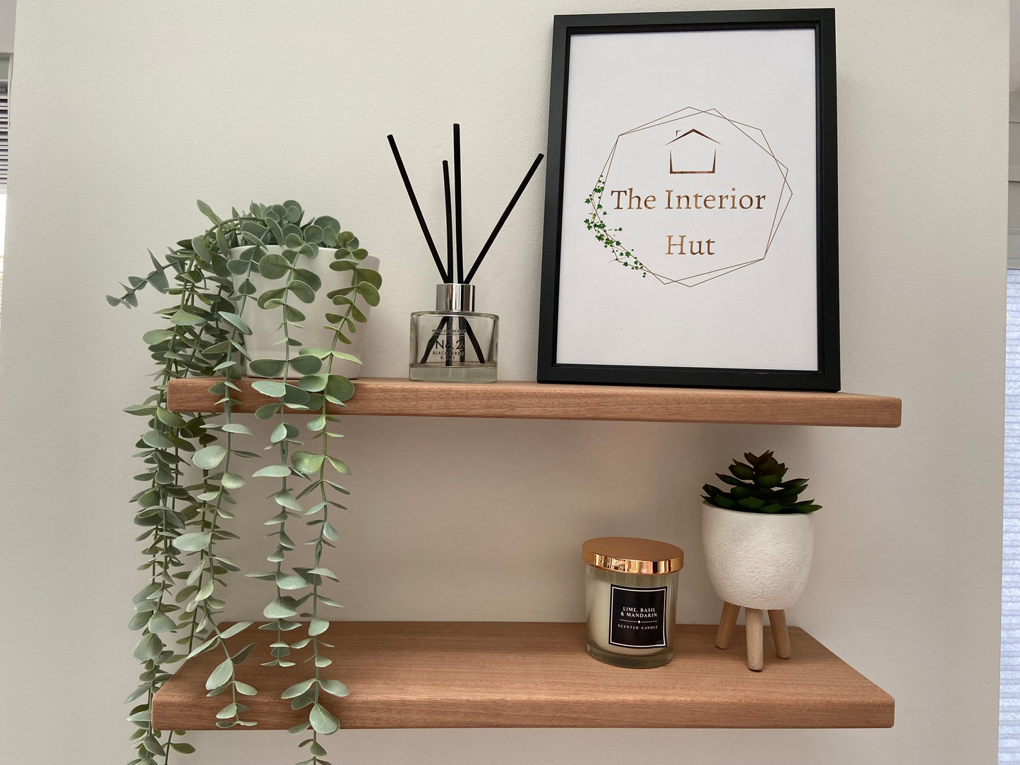 Slim Sapele Floating Shelf - Smooth Finish 15cm Deep x 2cm Thick For Plasterboard Stud Walls