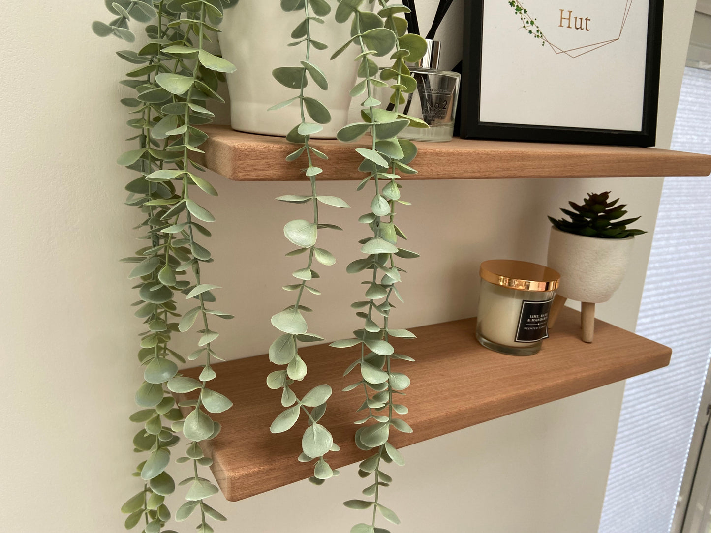 Slim Sapele Floating Shelf - Smooth Finish 20cm Deep x 2cm Thick