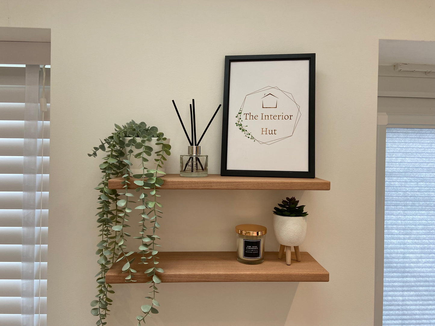 Slim Sapele Floating Shelf - Smooth Finish 15cm Deep x 2cm Thick For Plasterboard Stud Walls
