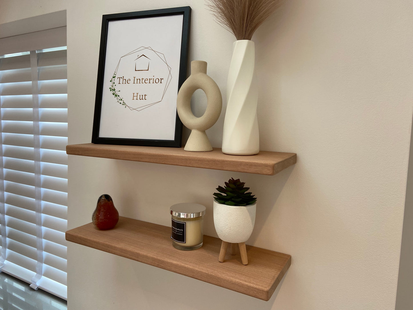 Slim Sapele Floating Shelf - Smooth Finish 15cm Deep x 2cm Thick For Plasterboard Stud Walls