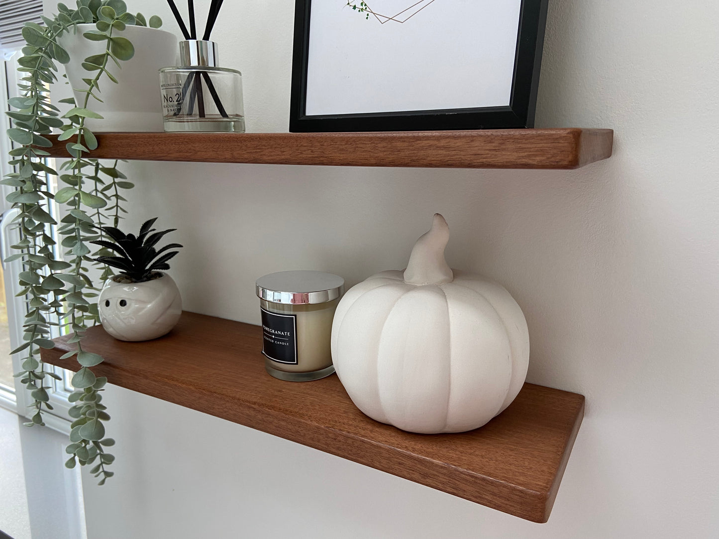 Slim Sapele Floating Shelf - Smooth Finish 15cm Deep x 2cm Thick For Plasterboard Stud Walls