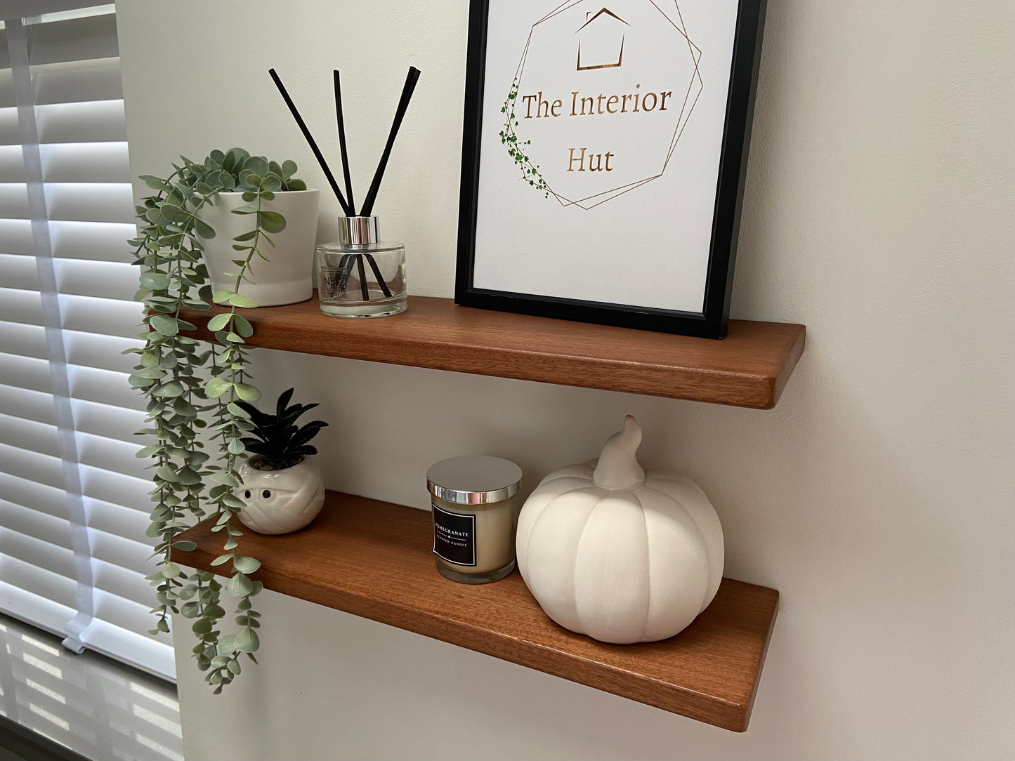 Slim Sapele Floating Shelf - Smooth Finish 20cm Deep x 2cm Thick