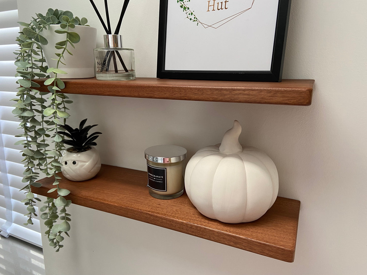 Slim Sapele Floating Shelf - Smooth Finish 15cm Deep x 2cm Thick For Plasterboard Stud Walls