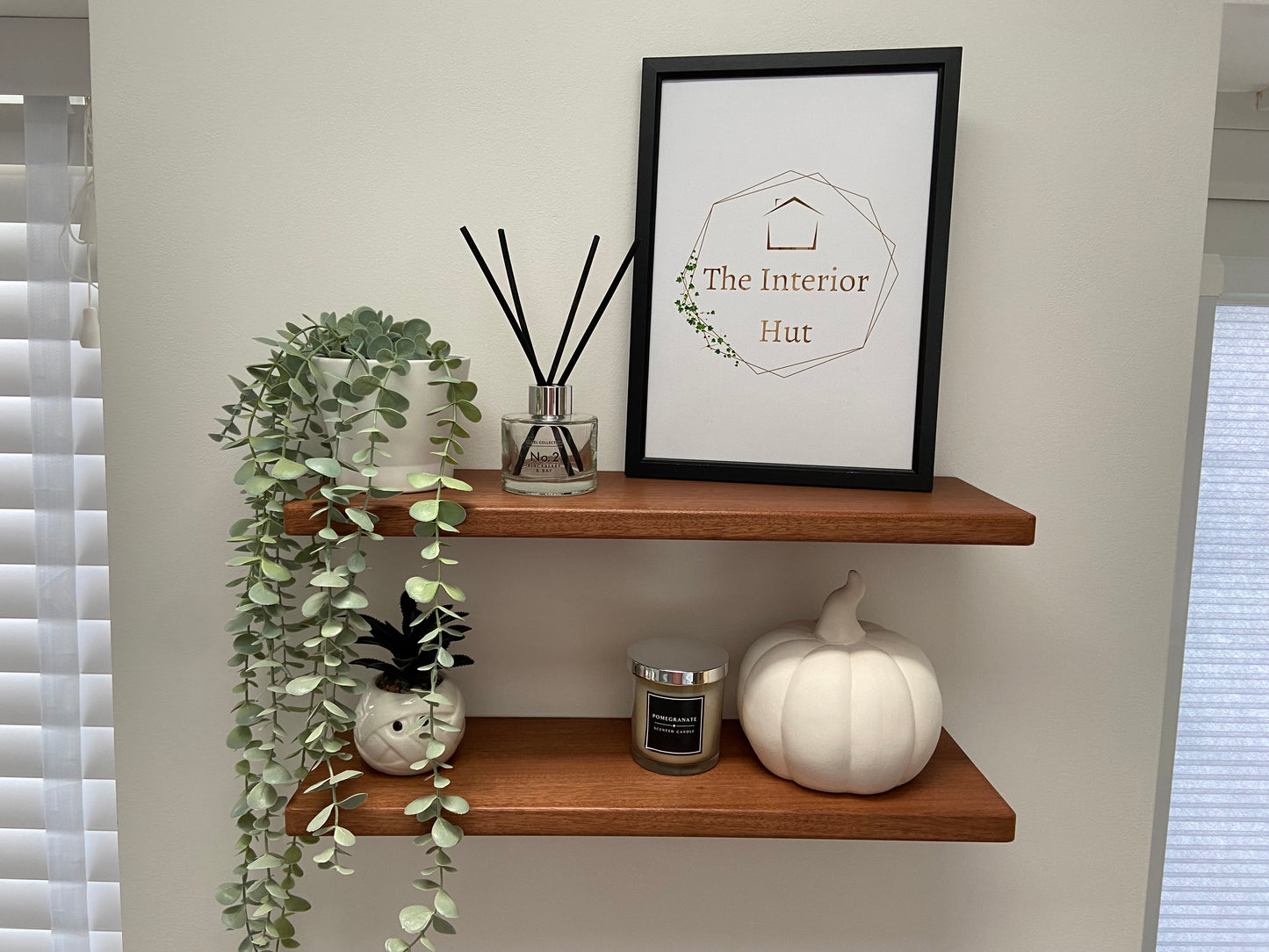 Slim Sapele Floating Shelf - Smooth Finish 15cm Deep x 2cm Thick For Plasterboard Stud Walls