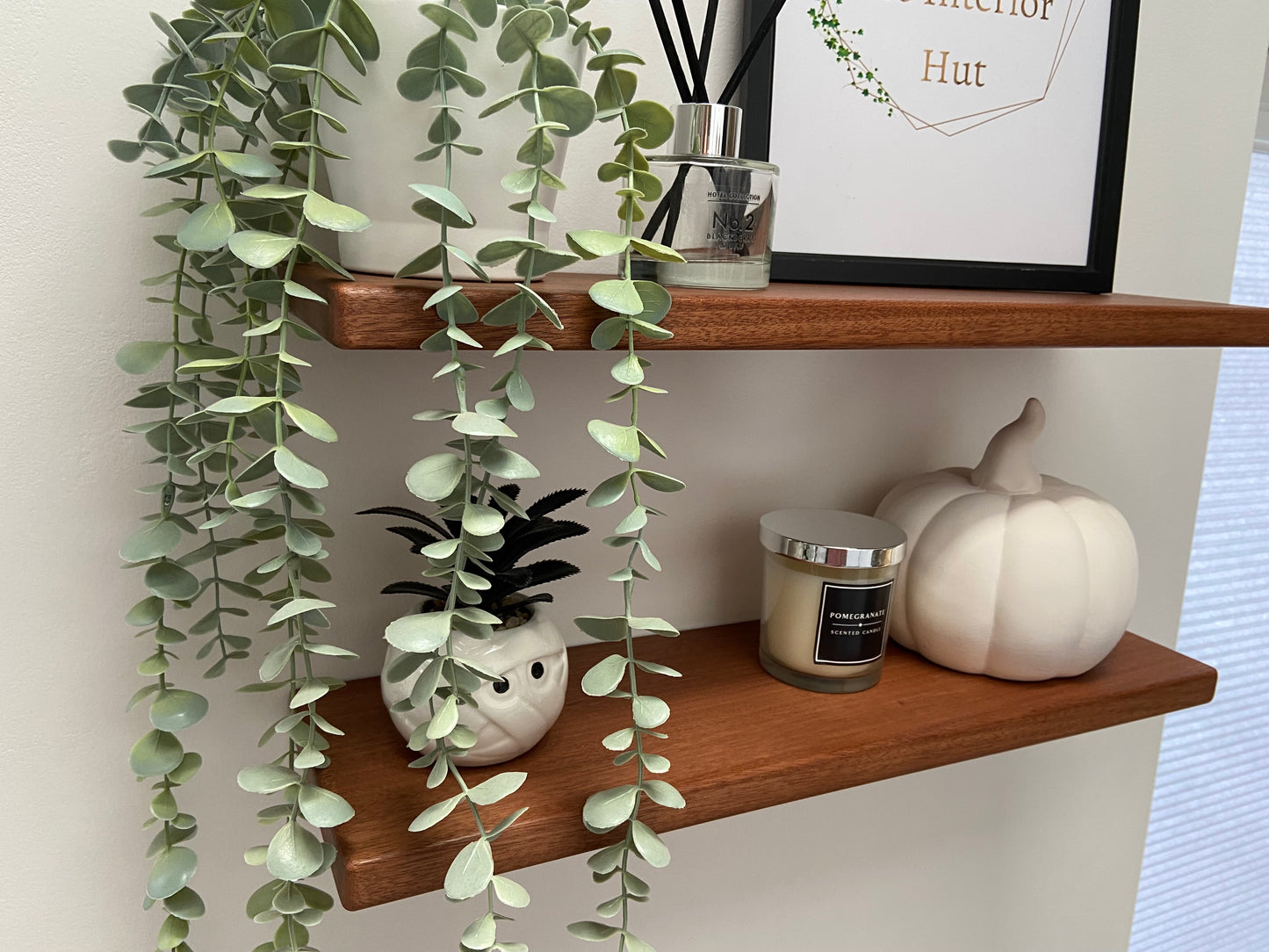 Slim Sapele Floating Shelf - Smooth Finish 15cm Deep x 2cm Thick For Plasterboard Stud Walls