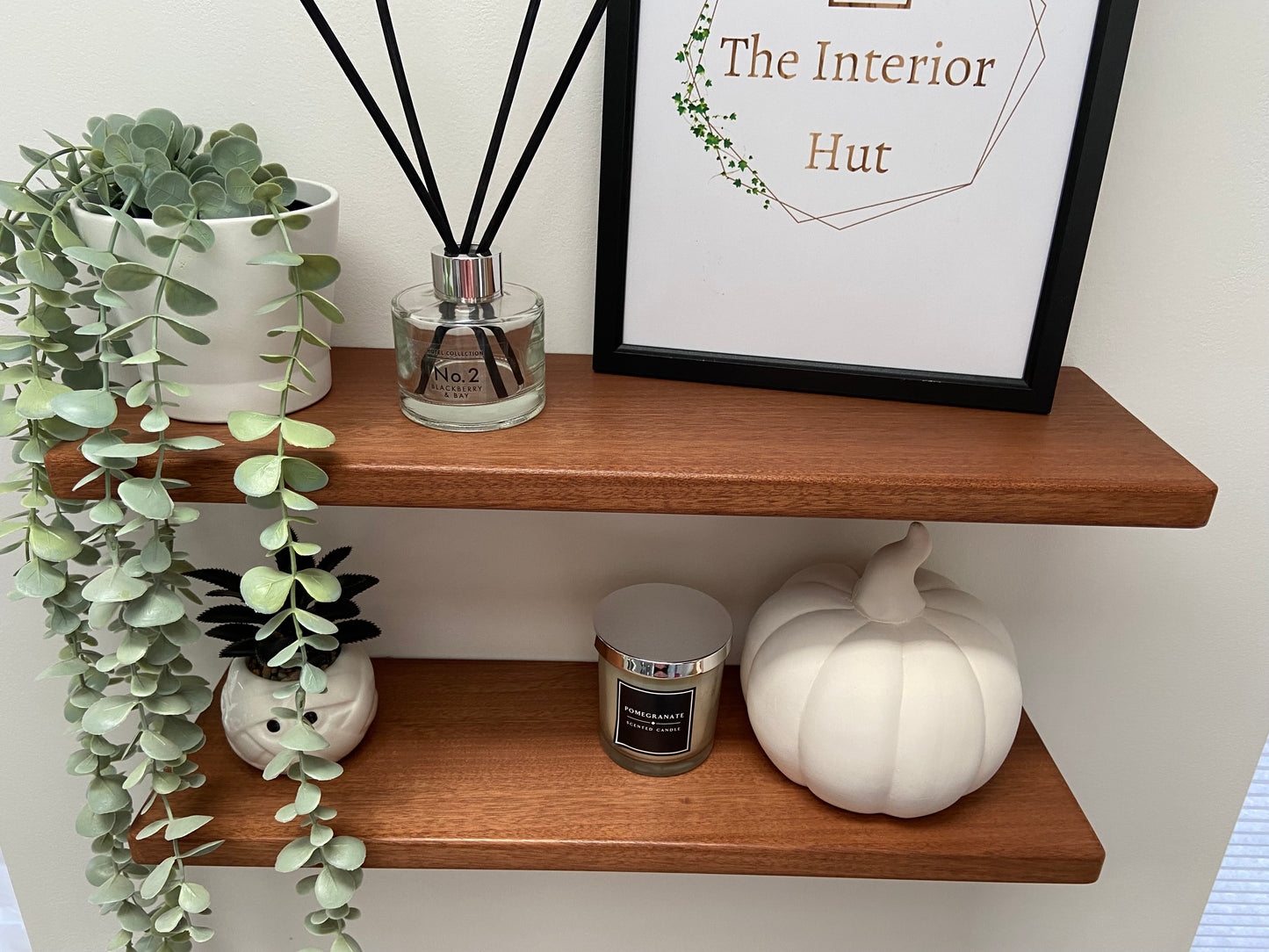 Slim Sapele Floating Shelf - Smooth Finish 15cm Deep x 2cm Thick For Plasterboard Stud Walls