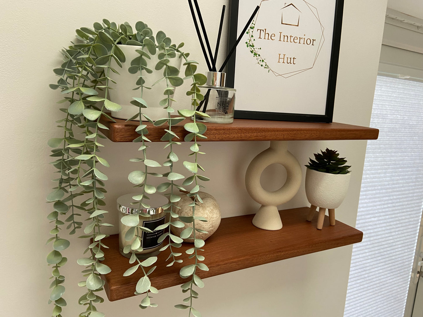 Slim Sapele Floating Shelf - Smooth Finish 20cm Deep x 2cm Thick