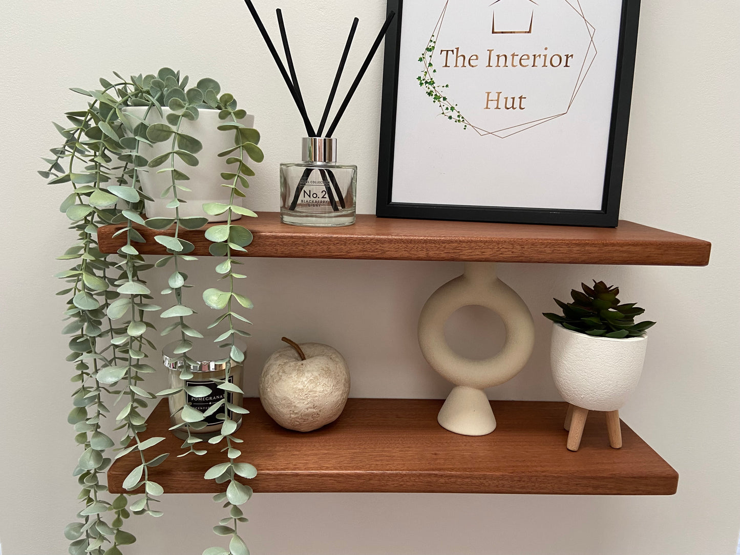 Slim Sapele Floating Shelf - Smooth Finish 15cm Deep x 2cm Thick For Plasterboard Stud Walls