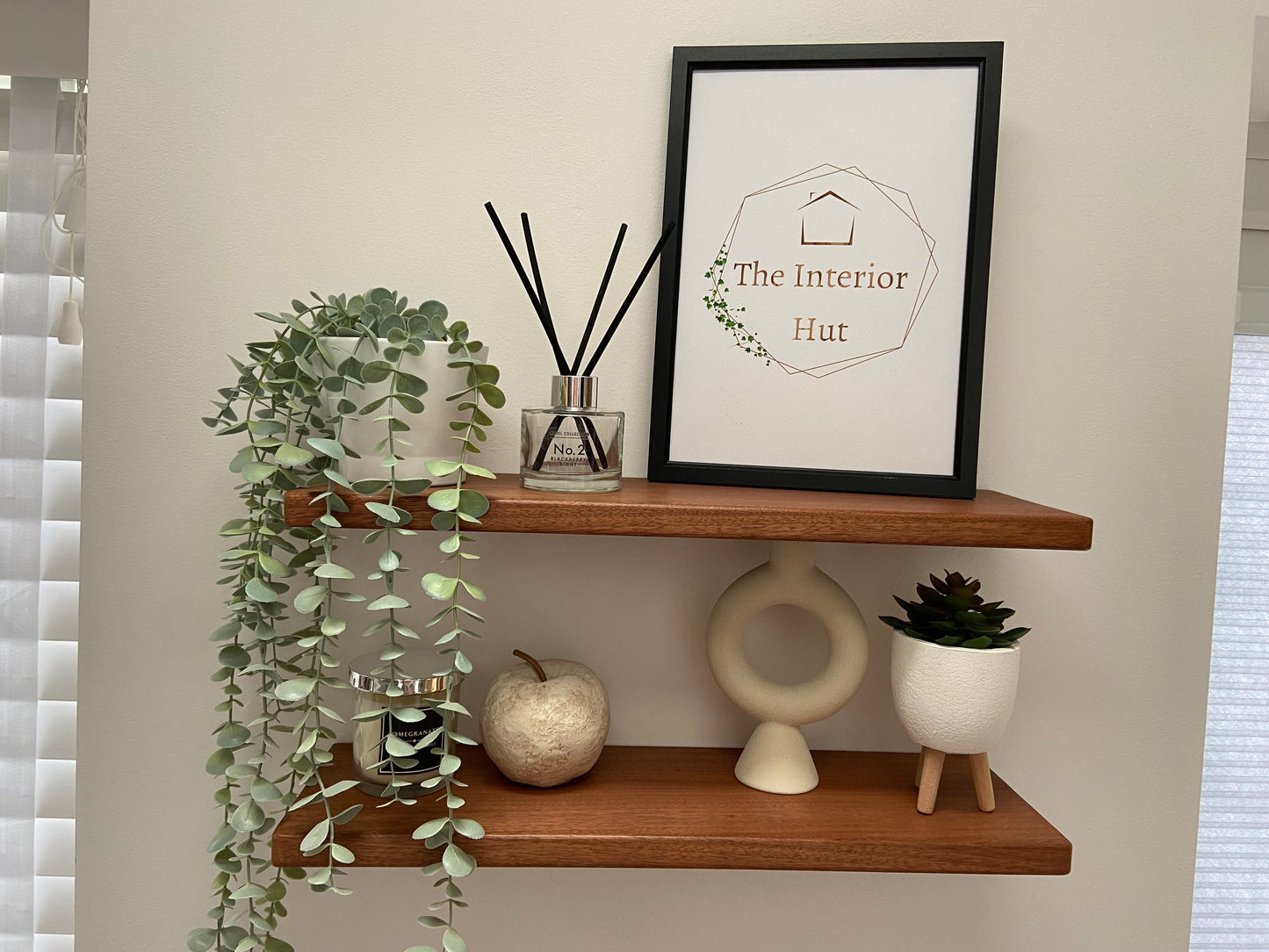 Slim Sapele Floating Shelf - Smooth Finish 15cm Deep x 2cm Thick For Plasterboard Stud Walls