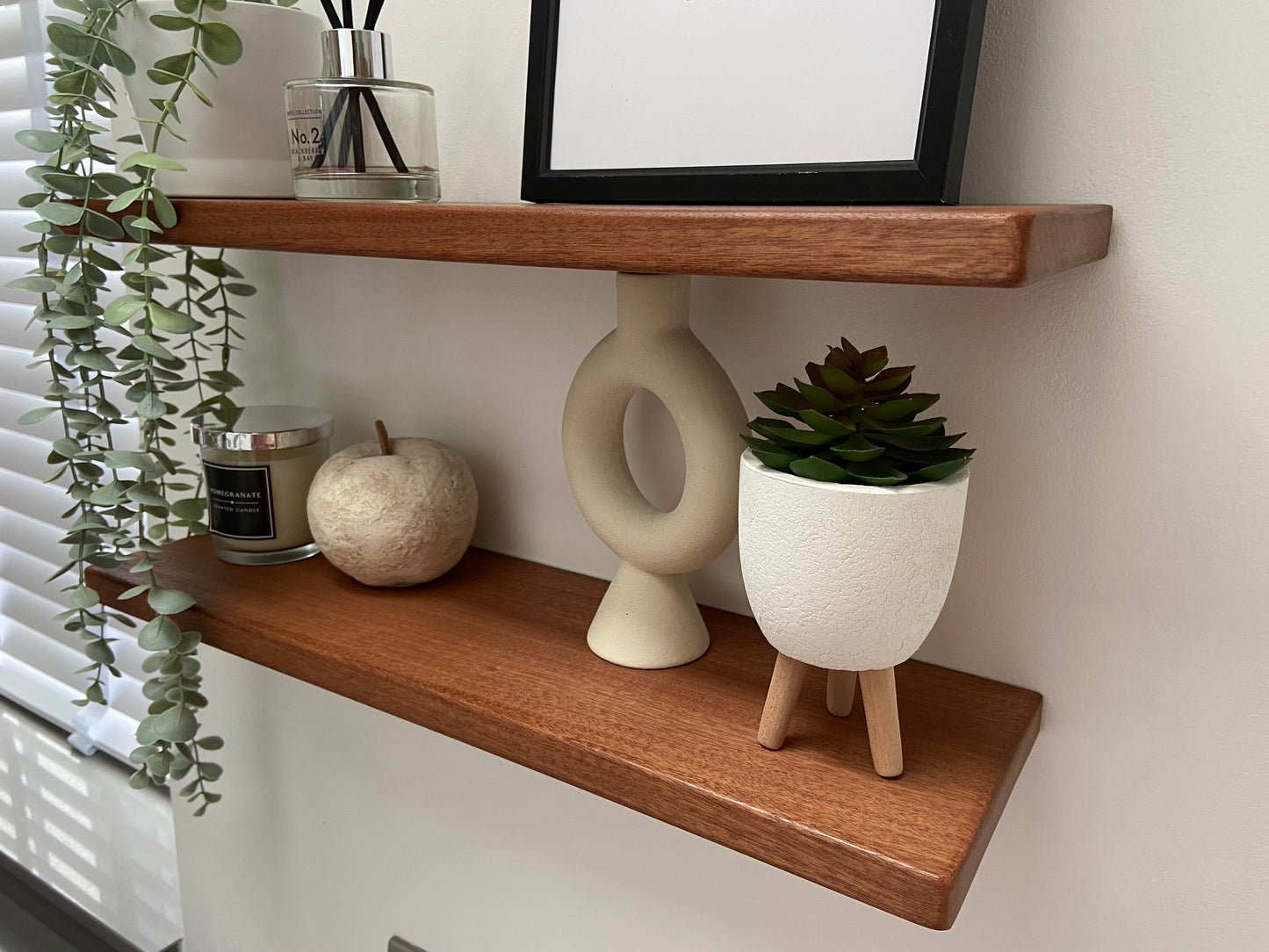 Slim Sapele Floating Shelf - Smooth Finish 15cm Deep x 2cm Thick For Plasterboard Stud Walls