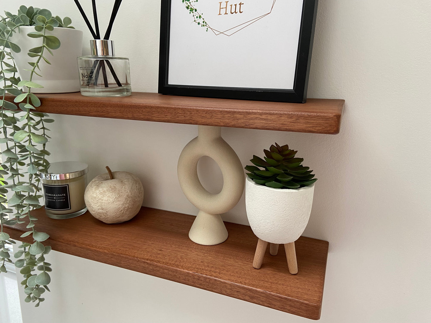 Slim Sapele Floating Shelf - Smooth Finish 20cm Deep x 2cm Thick