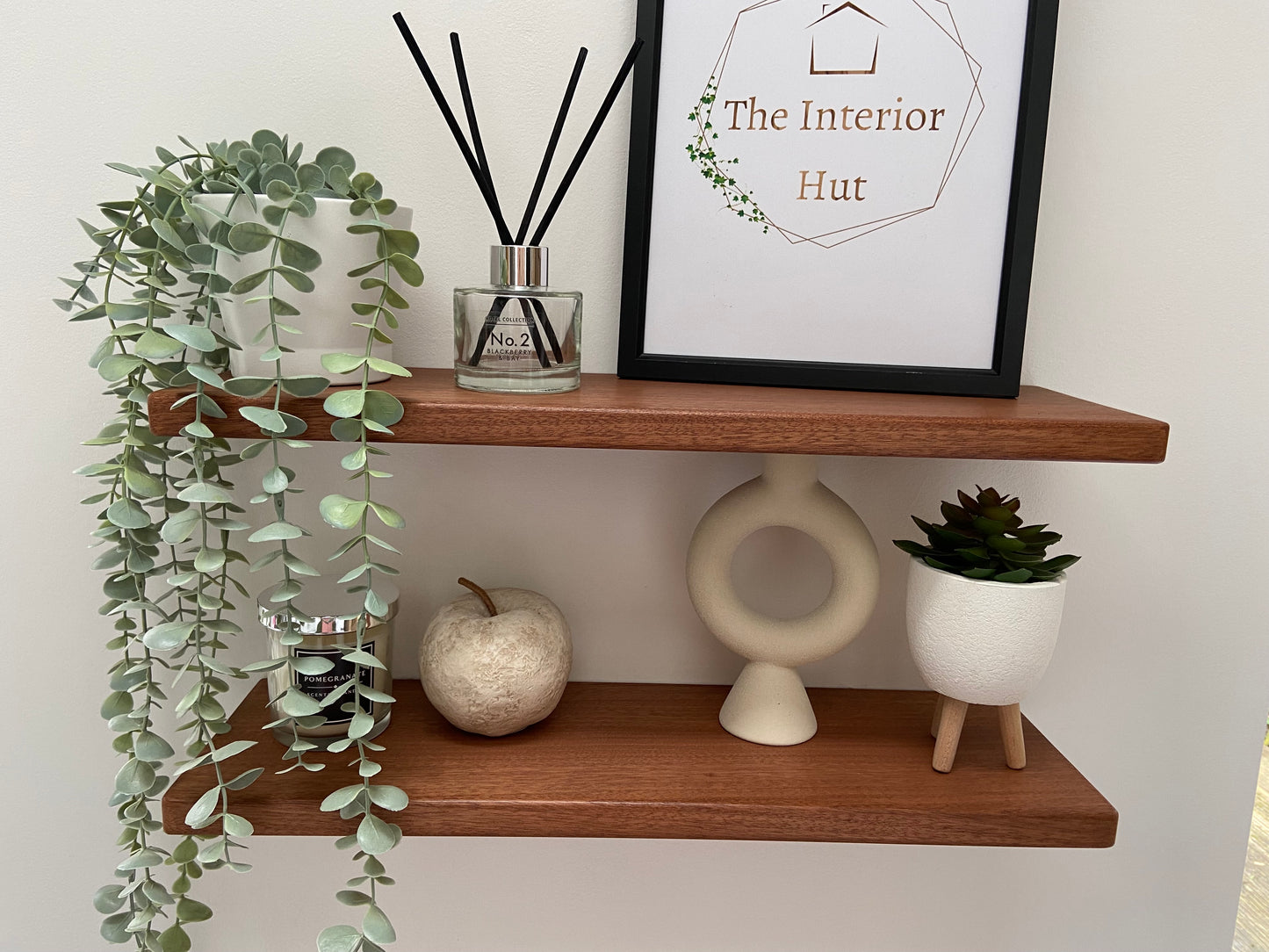 Slim Sapele Floating Shelf - Smooth Finish 15cm Deep x 2cm Thick For Plasterboard Stud Walls