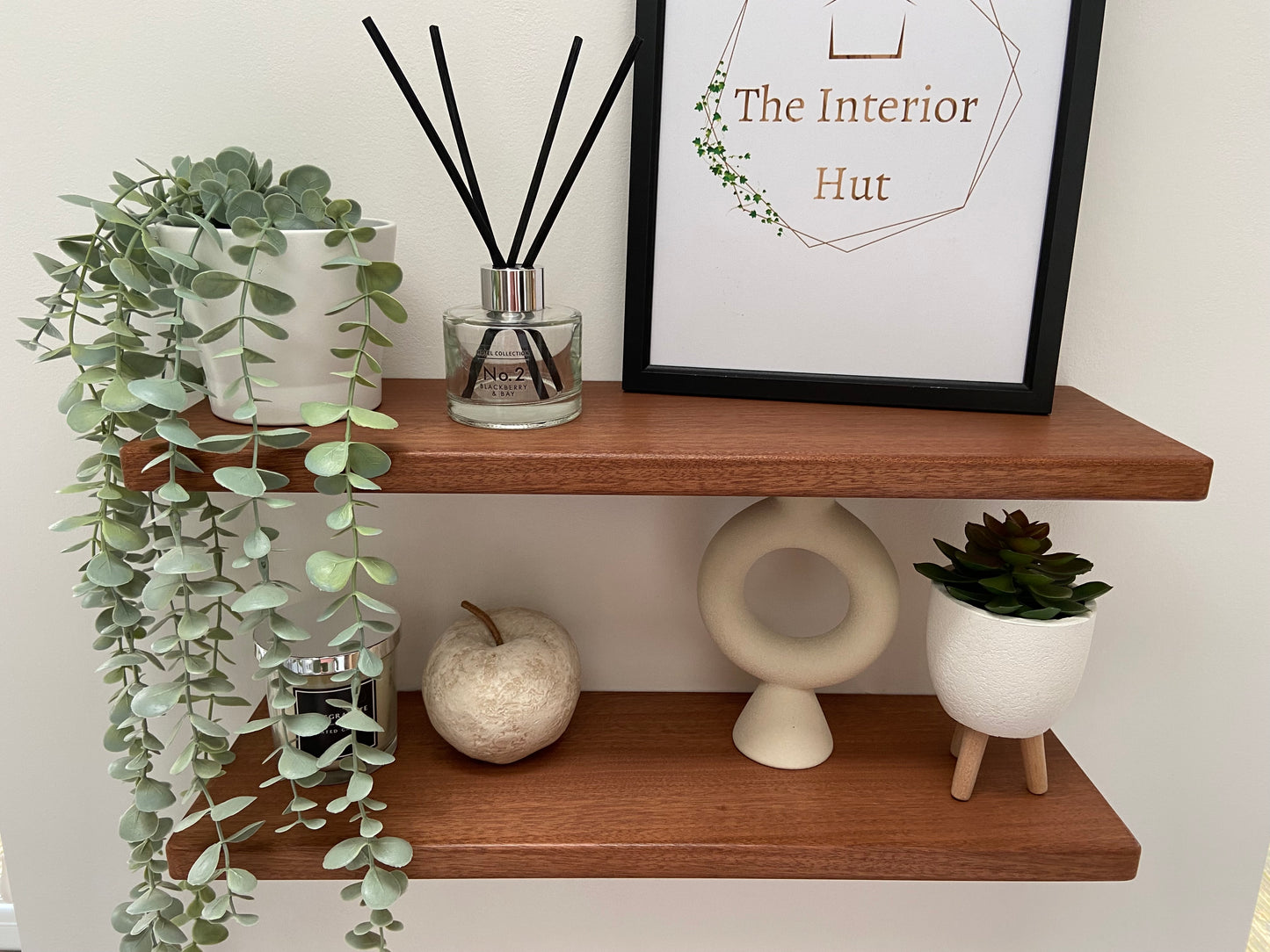 Slim Sapele Floating Shelf - Smooth Finish 15cm Deep x 2cm Thick For Plasterboard Stud Walls