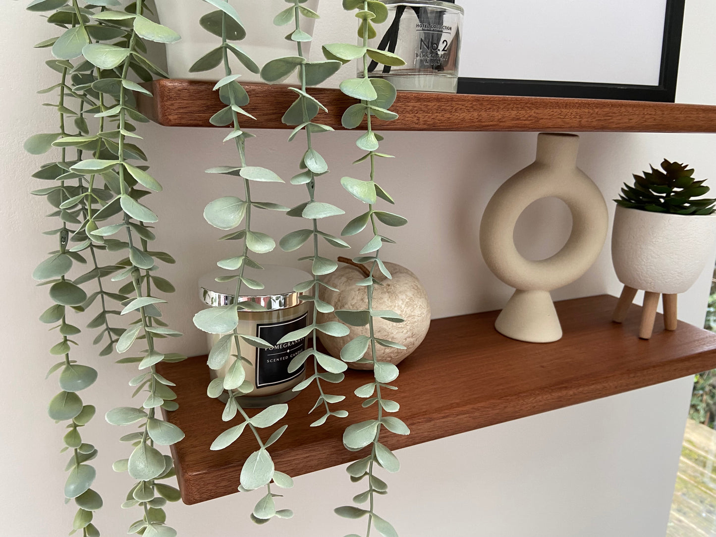Slim Sapele Floating Shelf - Smooth Finish 15cm Deep x 2cm Thick For Plasterboard Stud Walls