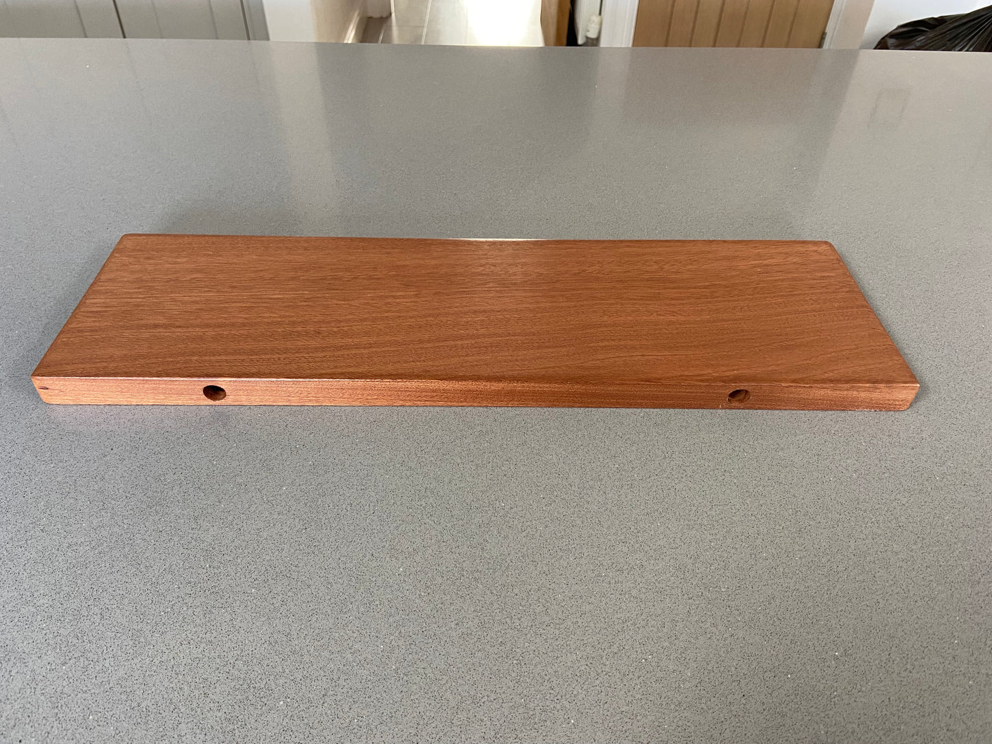 Slim Sapele Floating Shelf - Smooth Finish 15cm Deep x 2cm Thick For Plasterboard Stud Walls