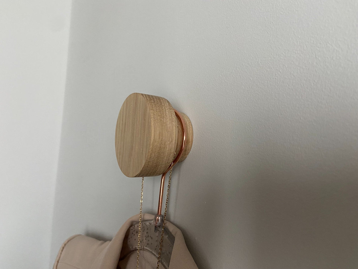 Pair of Round oak hooks / Circle coat pegs / Decorative wall hanger / Deep