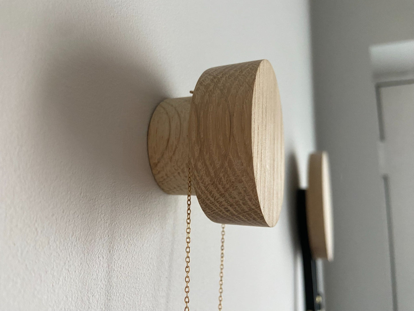 Pair of Round oak hooks / Circle coat pegs / Decorative wall hanger / Deep
