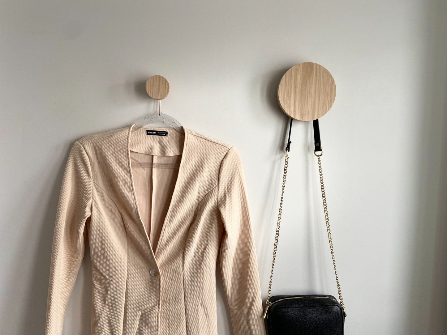 Pack of 3 Round oak hooks / Circle coat pegs / Decorative wall hanger / Deep