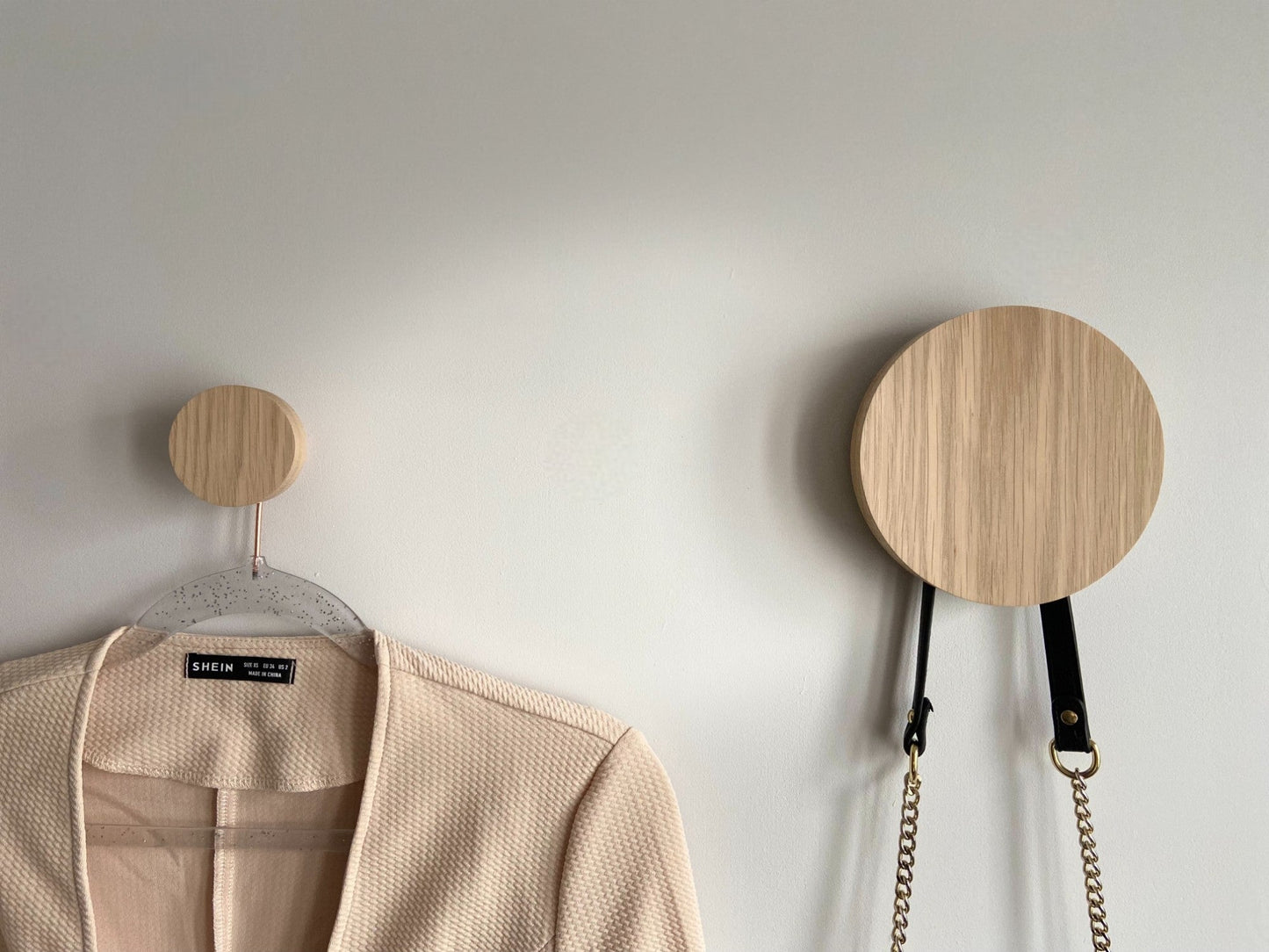 Pack of 3 Round oak hooks / Circle coat pegs / Decorative wall hanger / Deep