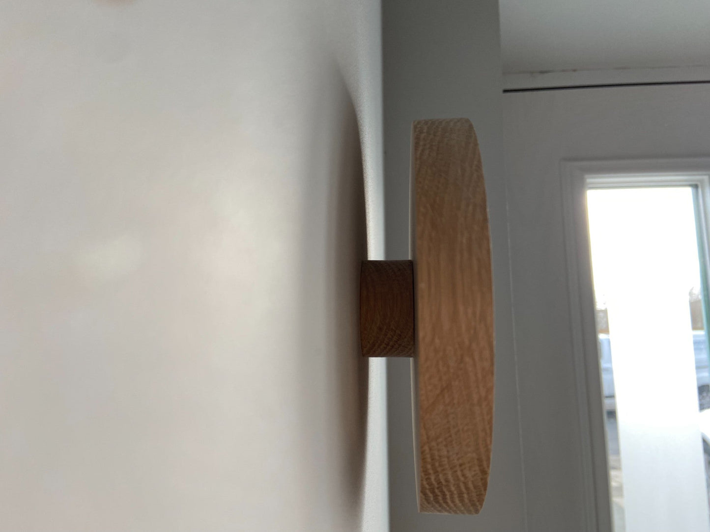 Pair of Round oak hooks / Circle coat pegs / Decorative wall hanger / Deep
