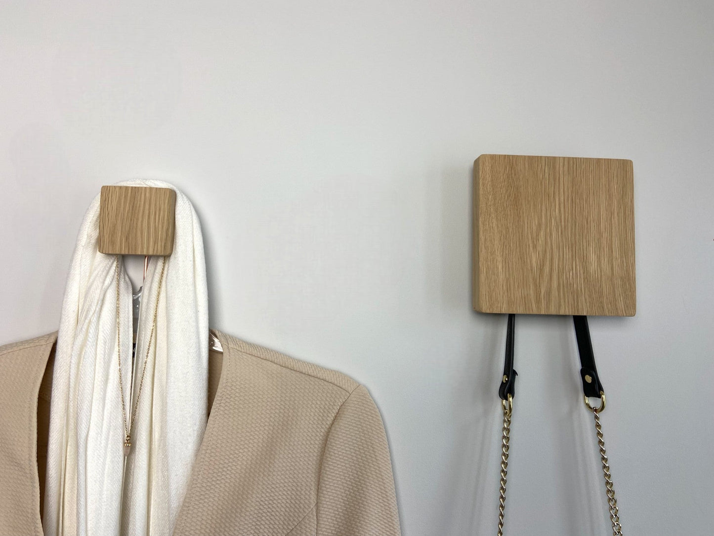 Pair of Square oak hooks / Circle coat pegs / Decorative wall hanger