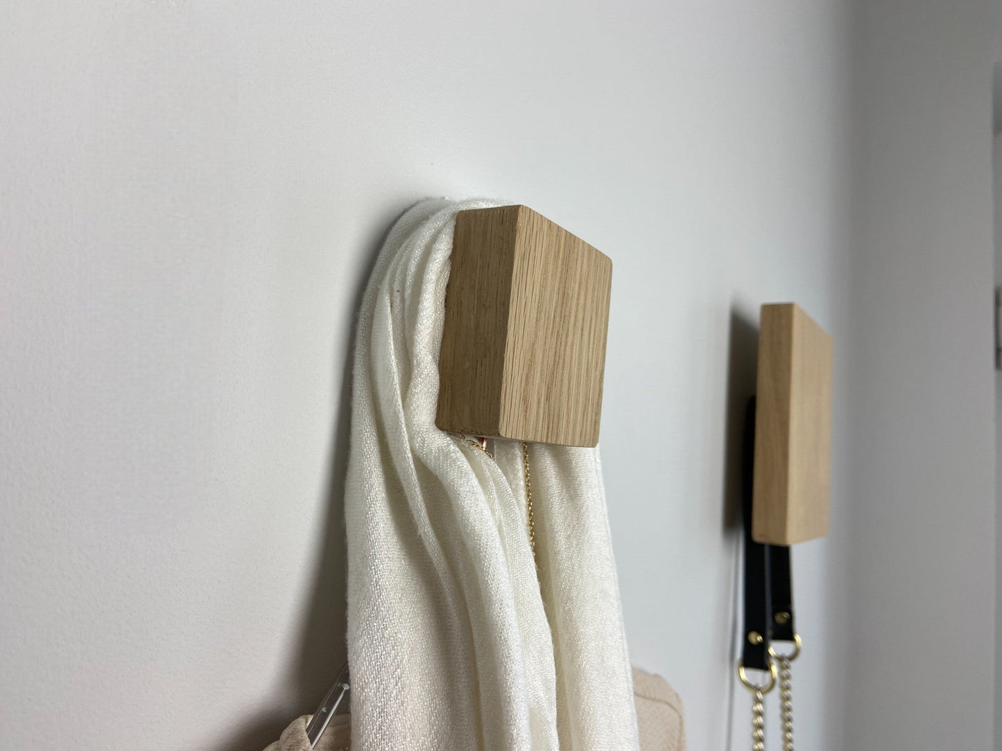 Pair of Square oak hooks / Circle coat pegs / Decorative wall hanger