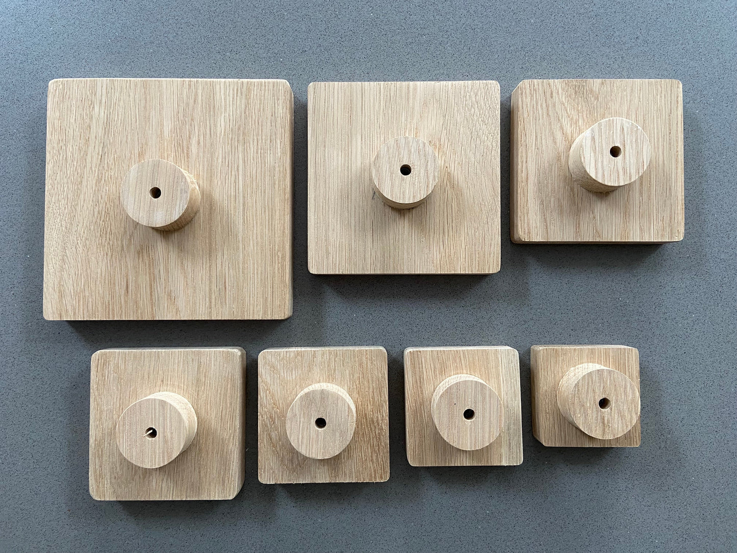 Pair of Square oak hooks / Circle coat pegs / Decorative wall hanger