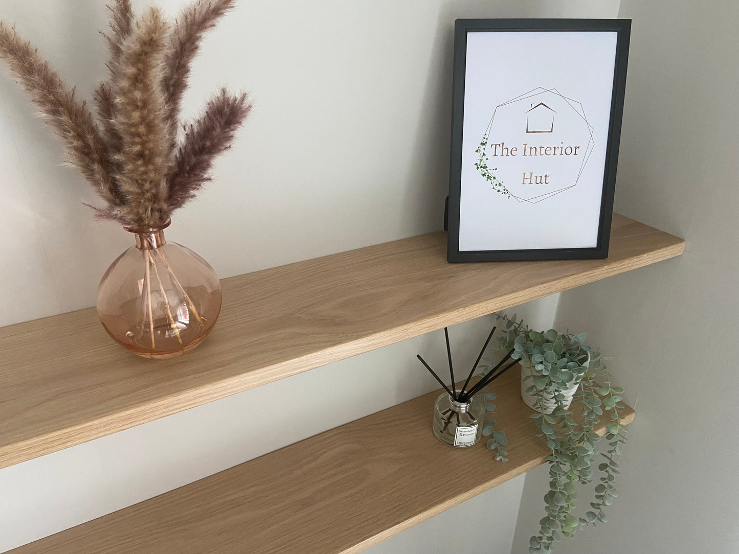 Oak Floating Shelf - 20cm Deep x 2cm Thick - For masonry walls