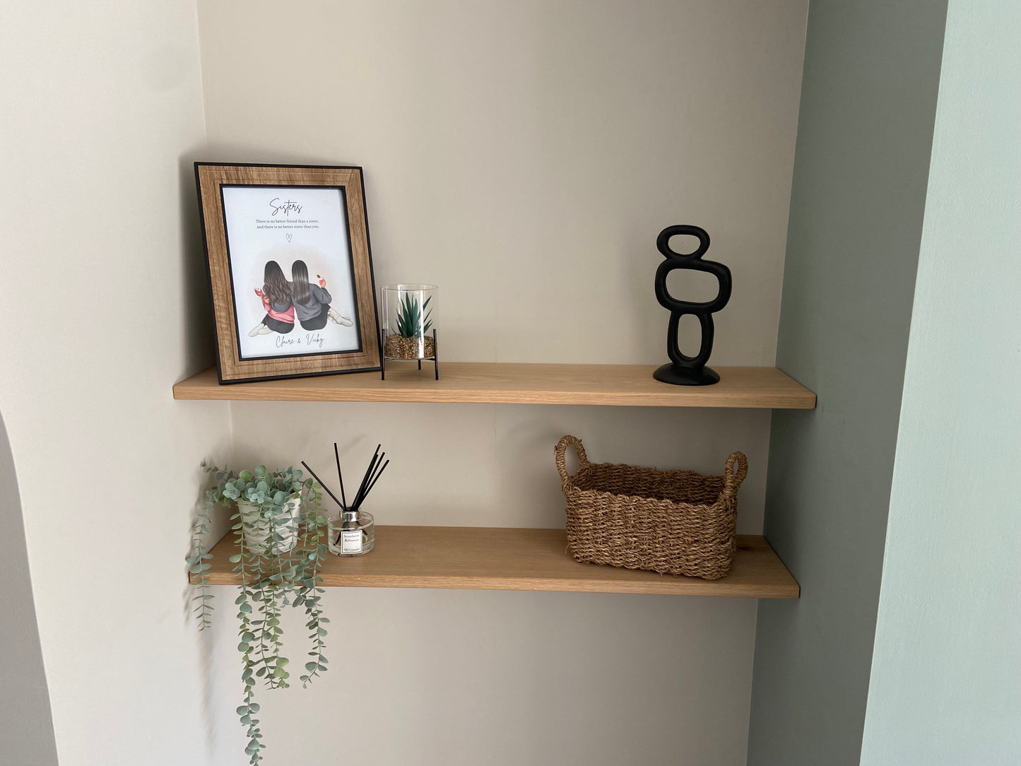 Oak Floating Shelf - 20cm Deep x 2cm Thick - For masonry walls