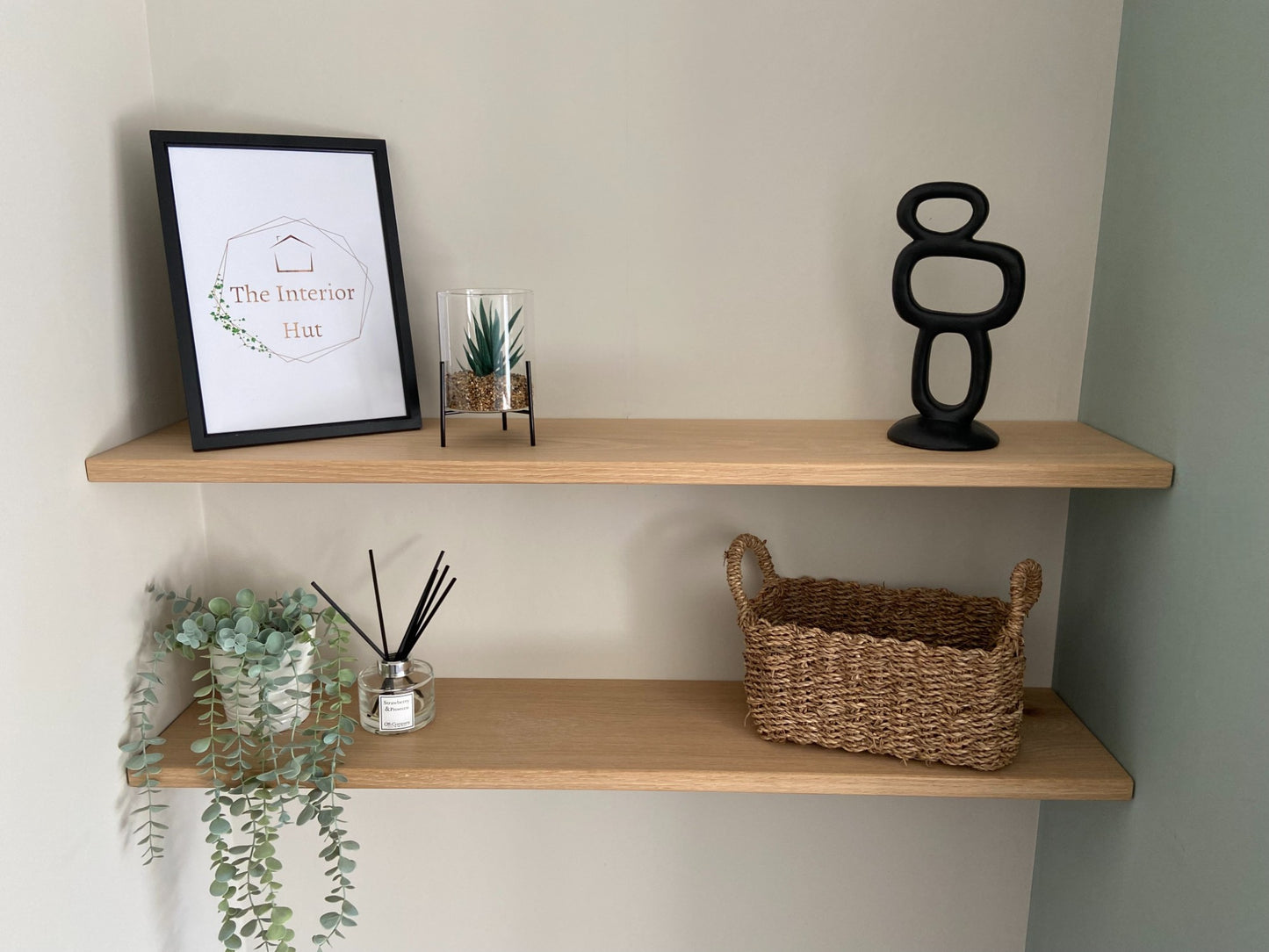 Oak Floating Shelf - 20cm Deep x 2cm Thick - For masonry walls