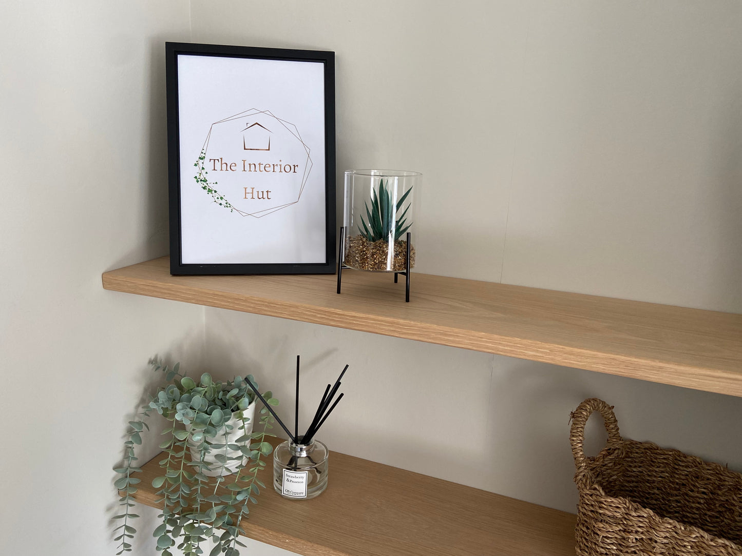 Oak Floating Shelf - 20cm Deep x 2cm Thick - For masonry walls