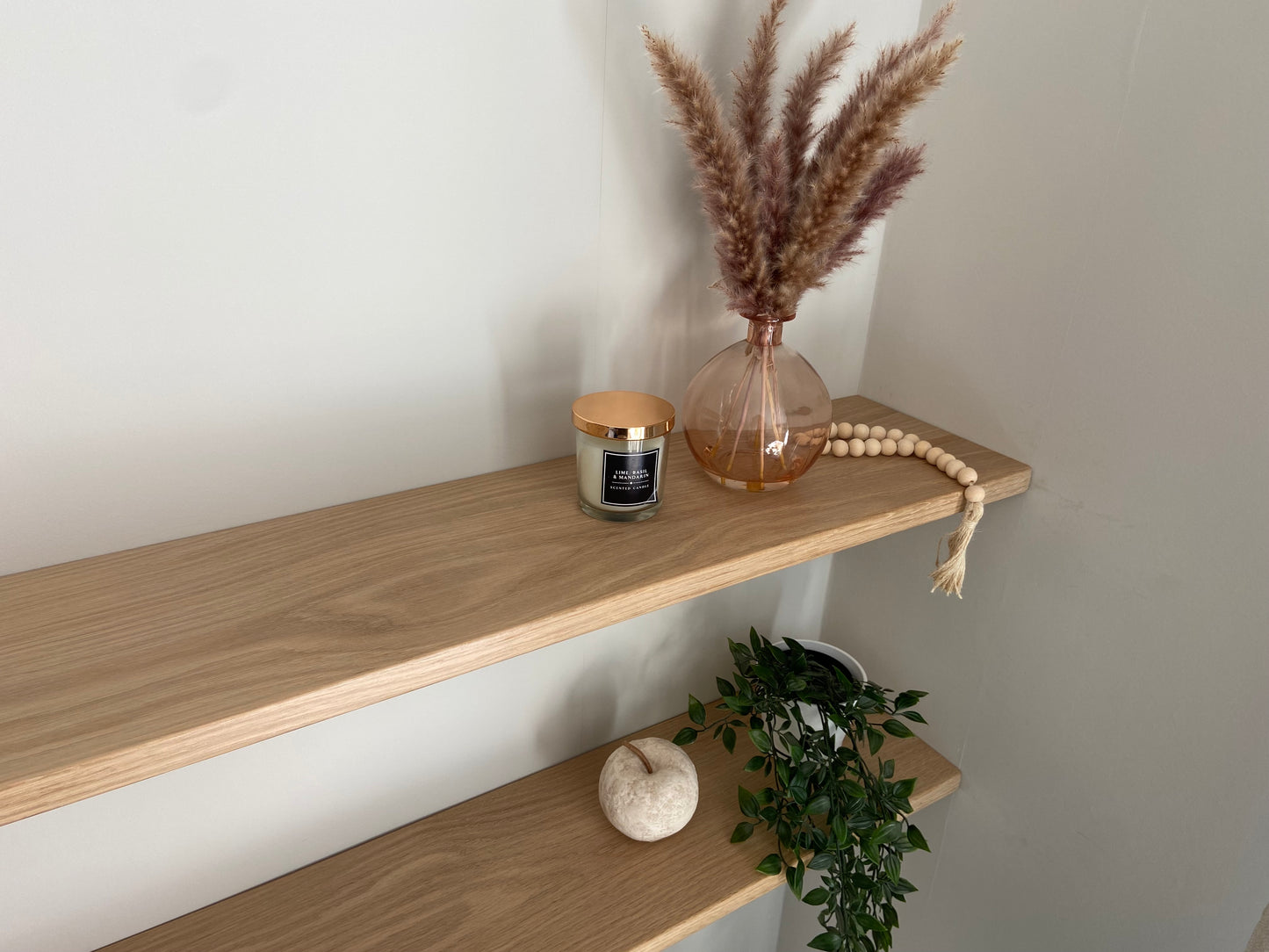 Oak Floating Shelf - 20cm Deep x 2cm Thick - For masonry walls
