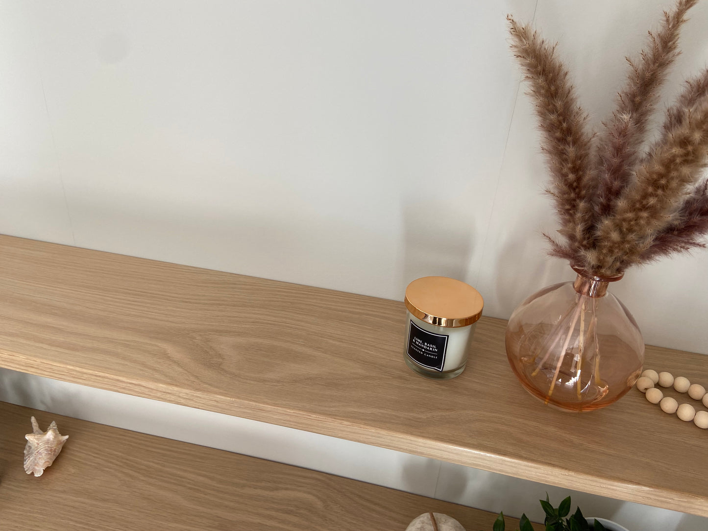 Oak Floating Shelf - 20cm Deep x 2cm Thick - For masonry walls