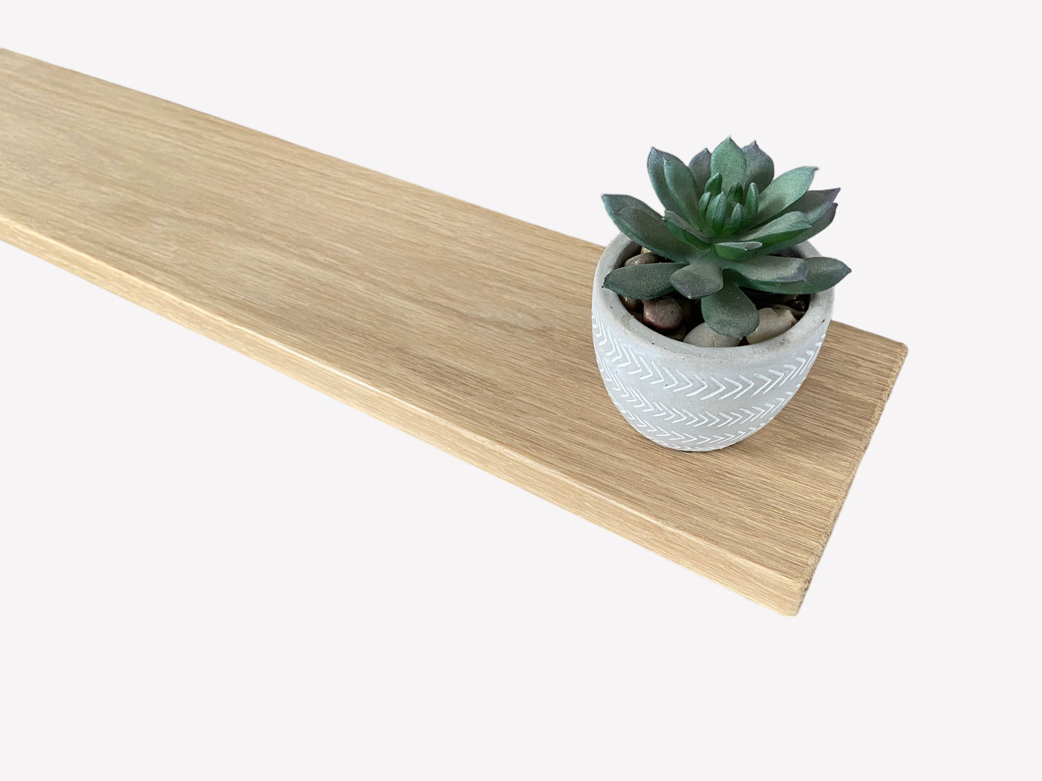 Slim oak floating shelf untreated with a no wax option
