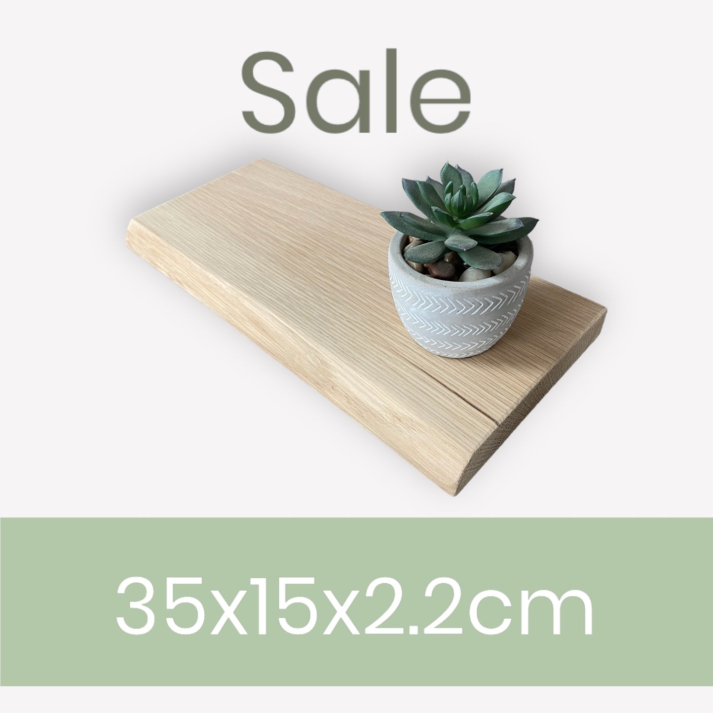 Slim Oak Floating Shelf - Live edge 35cm Deep x 15cm x 2.2cm Thick for plasterboard walls