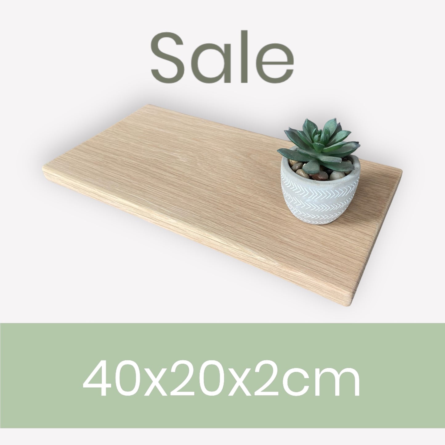 Oak Floating Shelf - 40cm in Length x 20cm Deep x 2cm Thick - For masonry walls