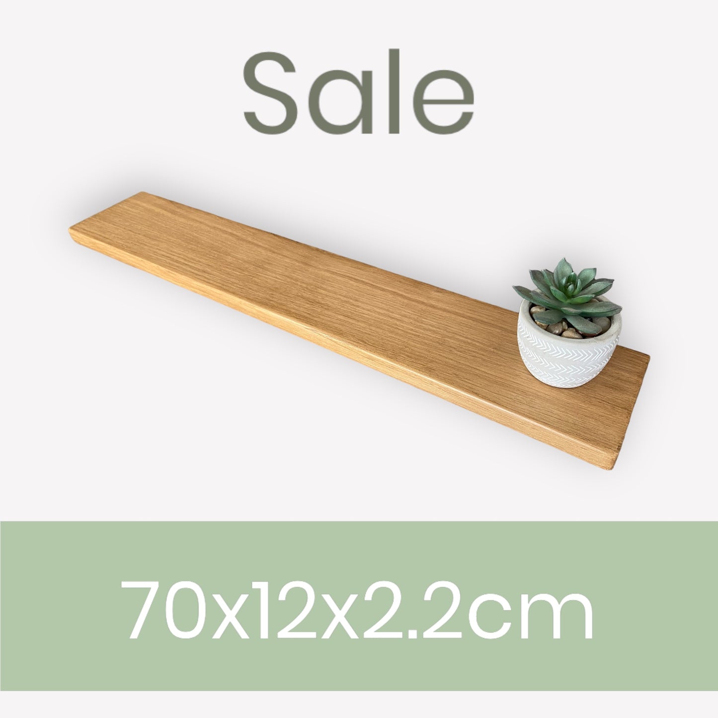 Oak Floating Shelf - 70cm in length x 12cm Deep x slim 2.2cm Thick - Stripped pine - For masonry walls