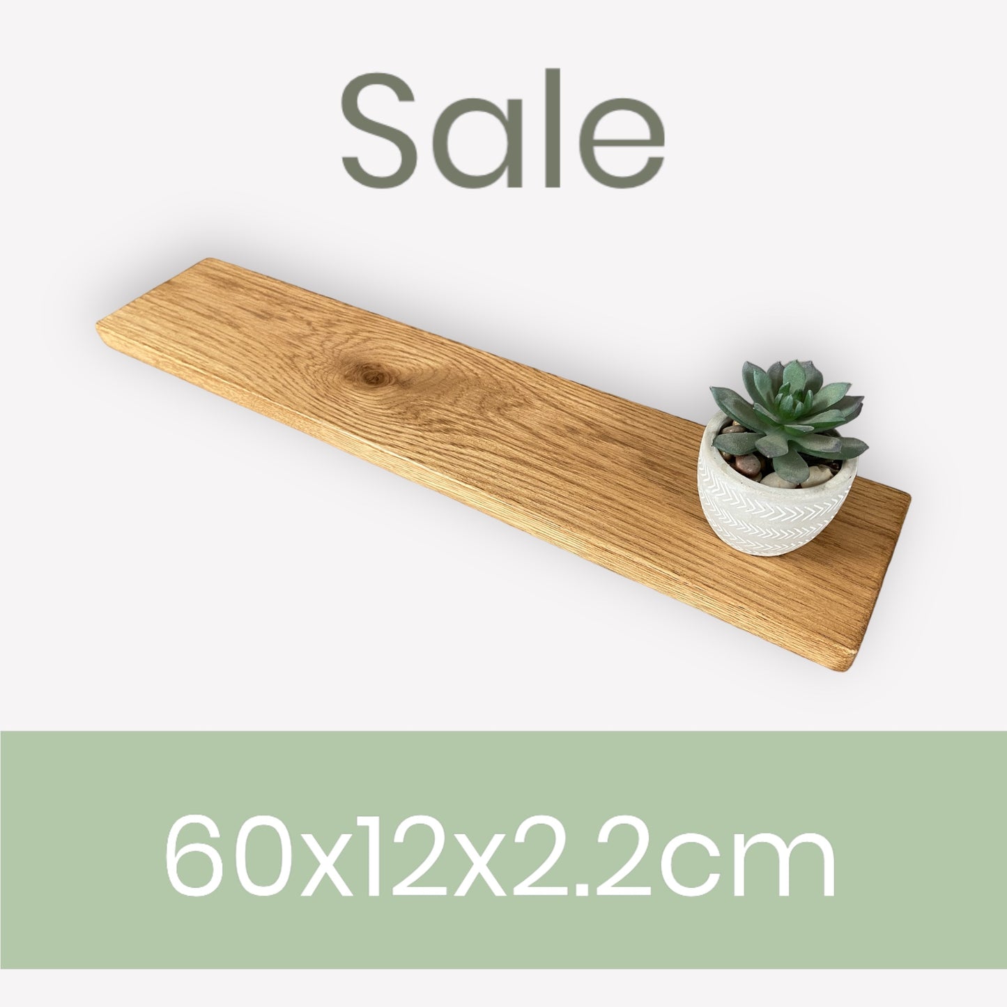 Oak Floating Shelf - 60cm in length x 12cm Deep x slim 2.2cm Thick - Stripped pine - For masonry walls
