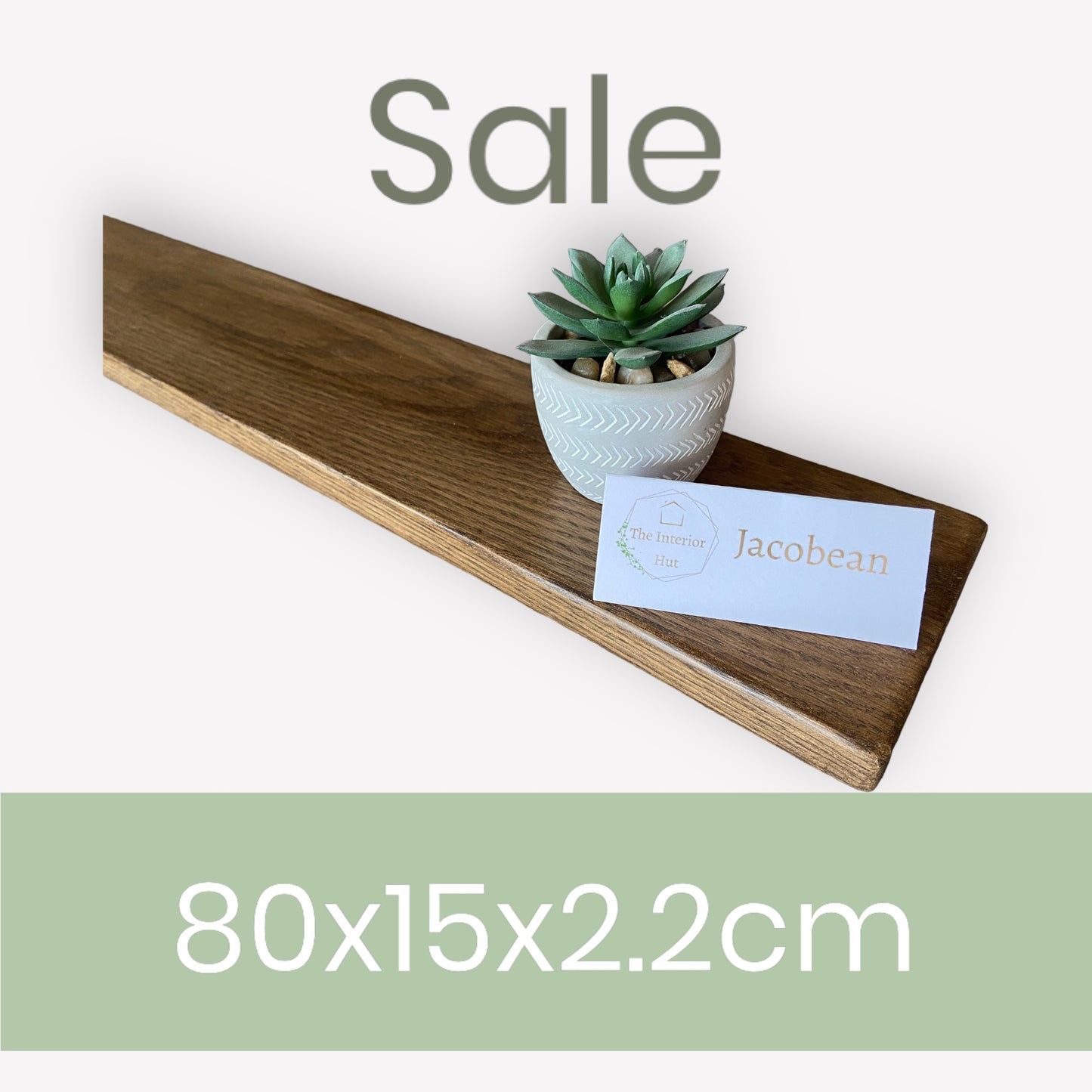 Oak Floating Shelf - 80cm x 15cm Deep x Slim 2.2cm Thick - For masonry walls