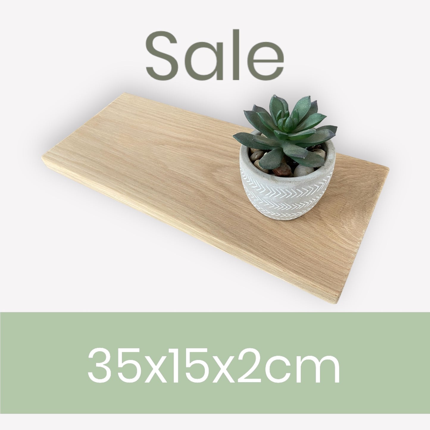 Slim Oak Floating Shelf - Smooth Finish 35cm Deep x 15cm x 2cm Thick for plasterboard walls