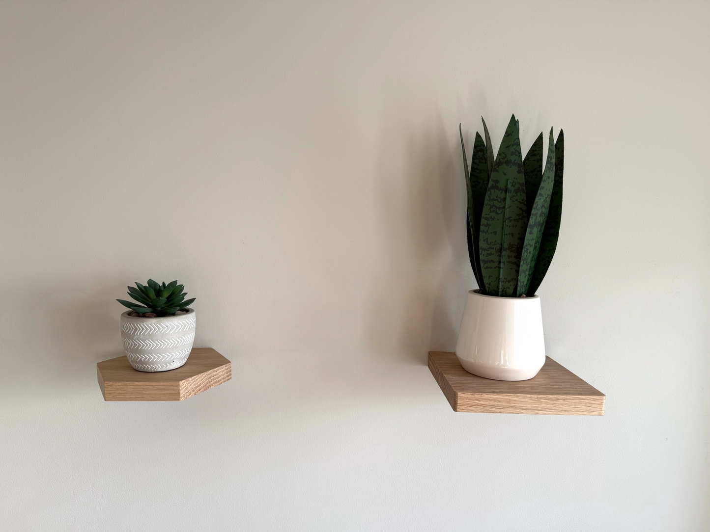 Oak Floating Shelf - Hexagon 15cm Deep x Slim 2.2cm Thick