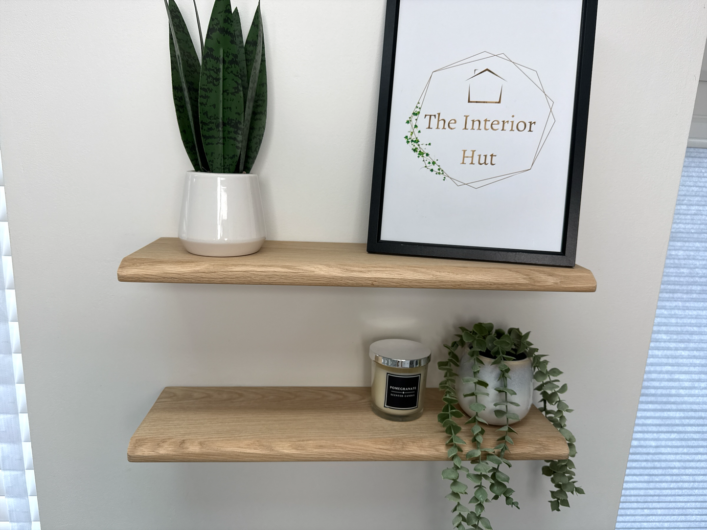 Live Edge Floating Shelf In Solid Oak - 15cm Deep x 2.2cm Thick for masonry walls