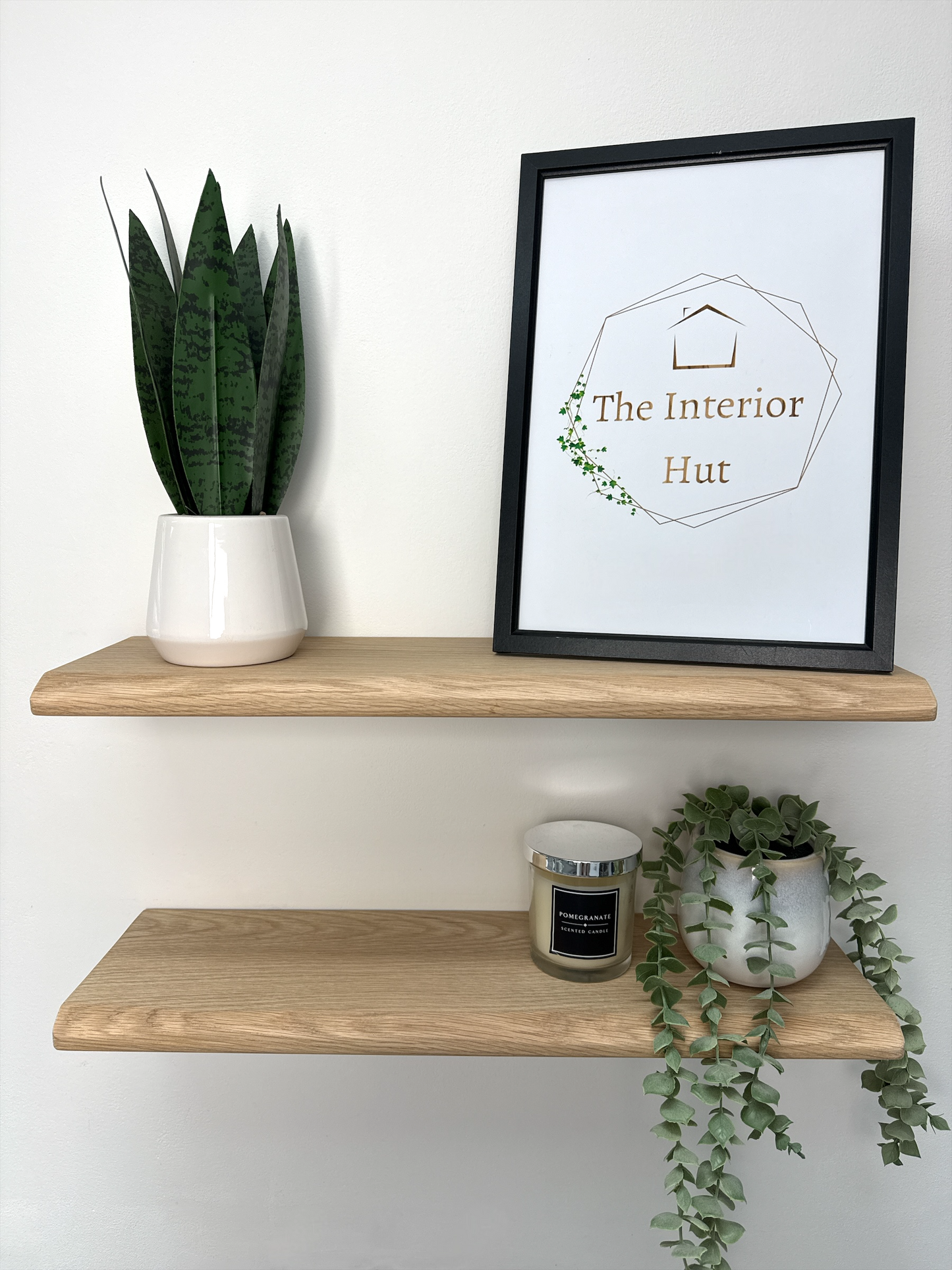 Live Edge Floating Shelf In Solid Oak - 15cm Deep x 2.2cm Thick for masonry walls