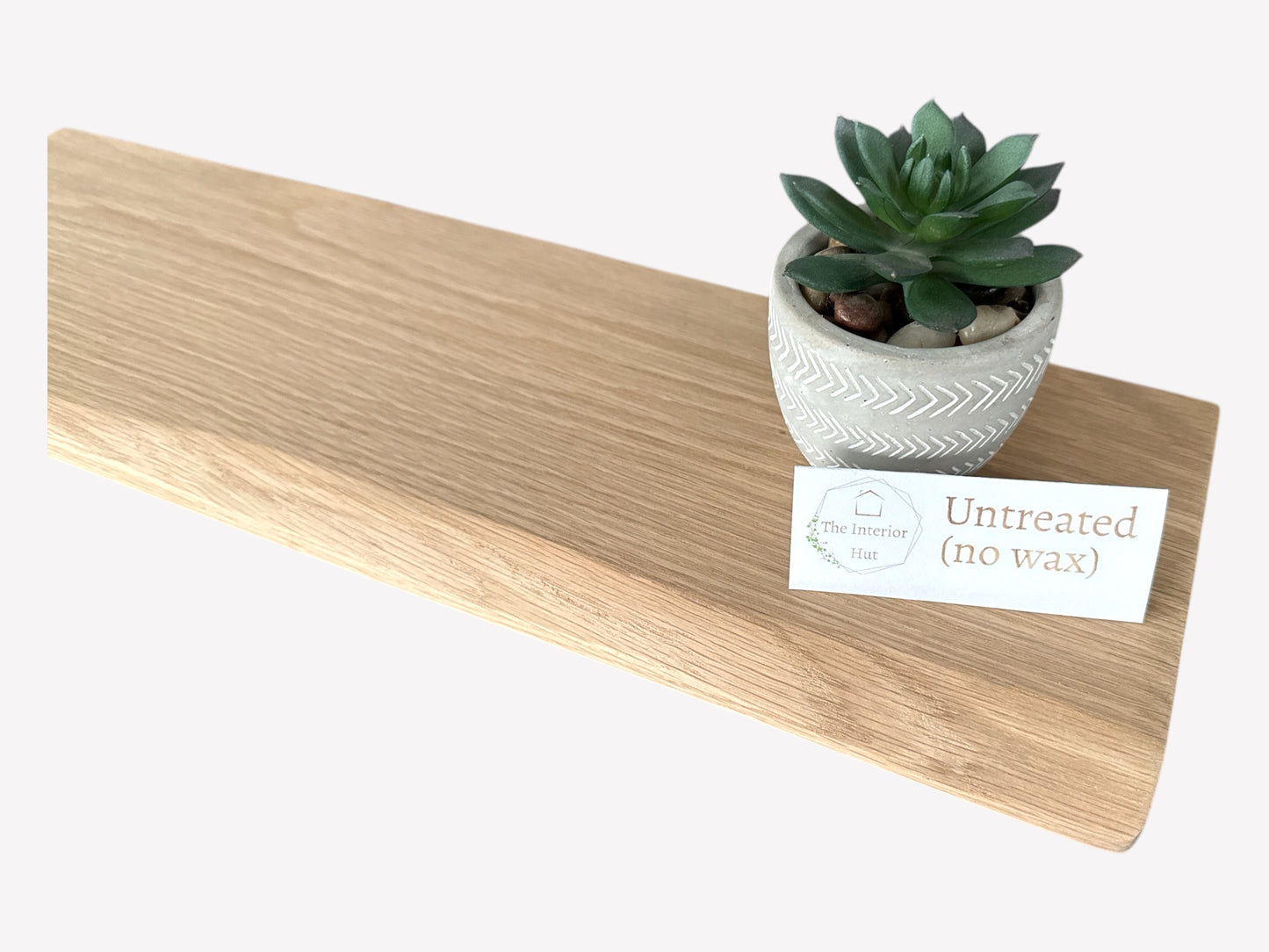 Live Edge Floating Shelf In Solid Oak - 15cm Deep x 2.2cm Thick for masonry walls