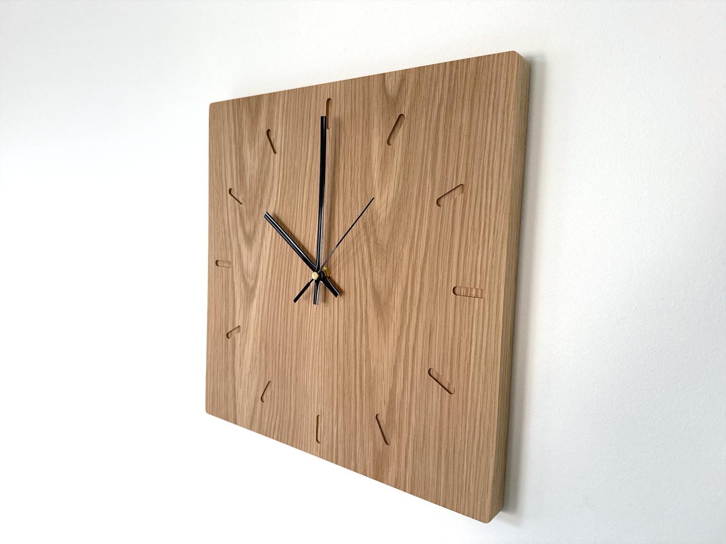 Oak Wall Clock – Solid Wood, Square, Silent Sweep Movement - 32cm