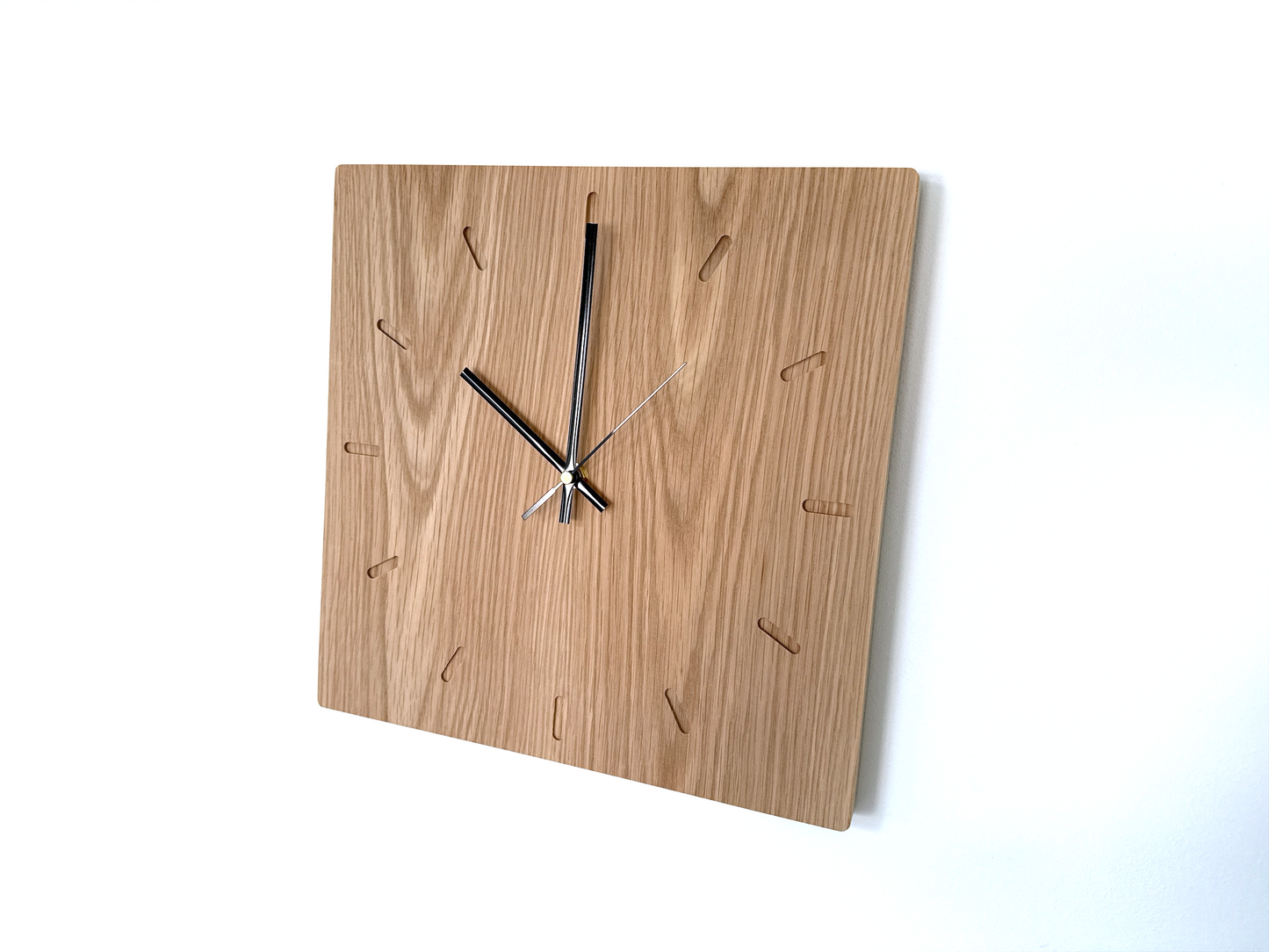 Oak Wall Clock – Solid Wood, Square, Silent Sweep Movement - 32cm