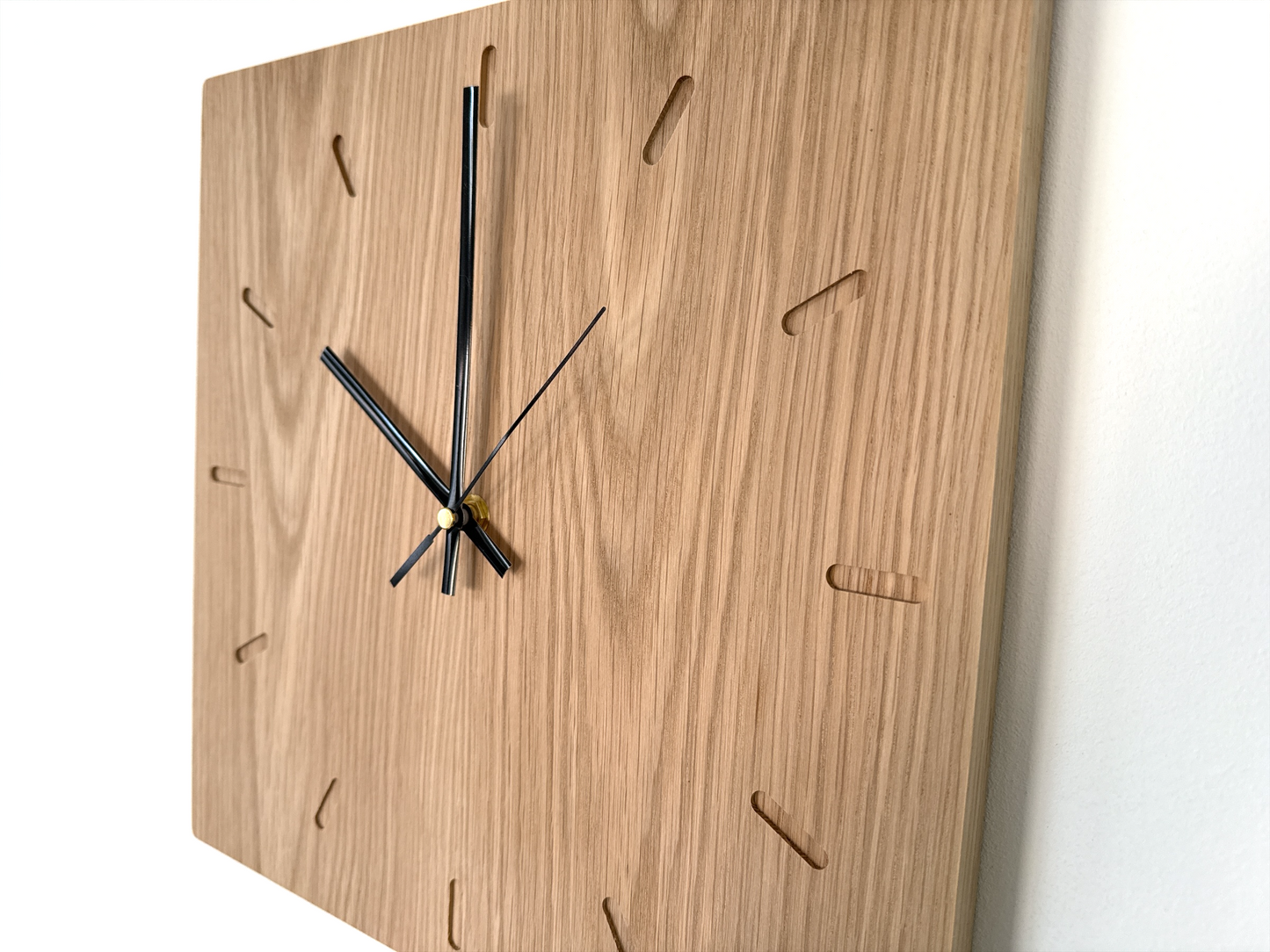 Oak Wall Clock – Solid Wood, Square, Silent Sweep Movement - 32cm